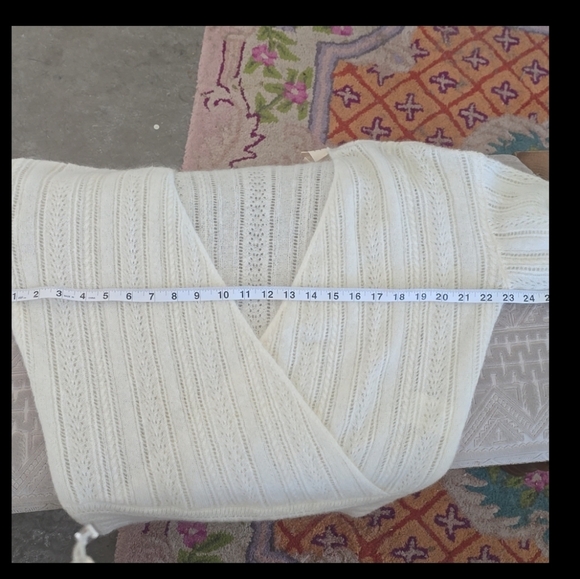 SÉZANE Cristina Cream Mohair Wool Crossover V Neck Crossover  Pointelle Sweater - Picture 14 of 16